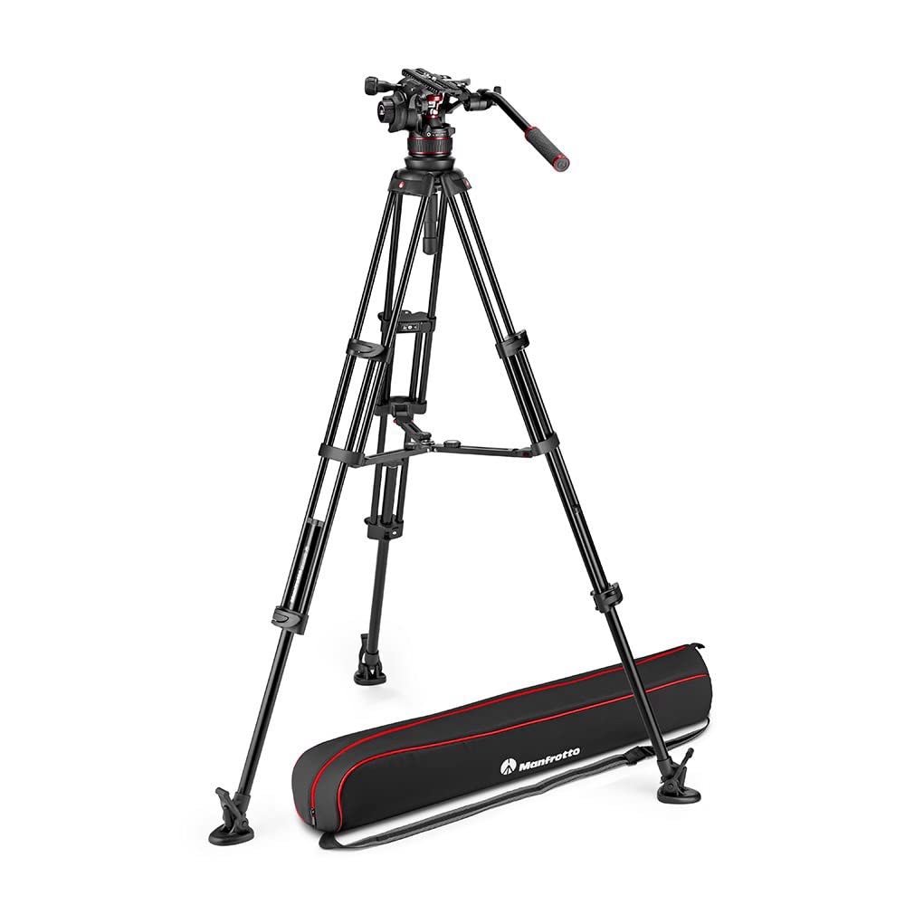 Manfrotto Nitrotech 612 Fluid Head for Video Shooting with Aluminium Twin Leg Tripod Middle Spreader for DSLR, Mirrorless, Video and Cinema Camera Systems - 18 kg Payload
