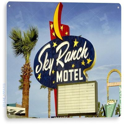 Tinworld Tin Sign: Sky Ranch Motel Sign Historic Retro Las Vegas Sign Neon Metal Decor C586
