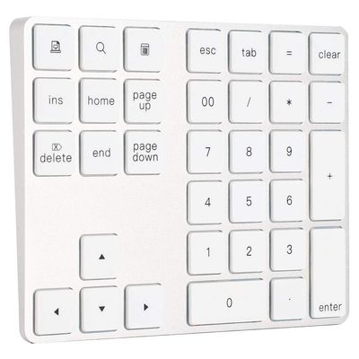 ASHATA Numeric Keypad,34 Keys Mini Portable Bluetooth Numpad,Ergonomic Bluetooth Numeric Keypad Aluminum Alloy HUB Type-C USB 3.0 Numeric Pad for (Silver)