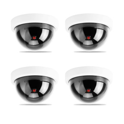 4pcs Dome Simulation Camera Fake CCTV Dummy with Flashing Led Light for Homes & Business Powered by 2"AA Batteries (White)