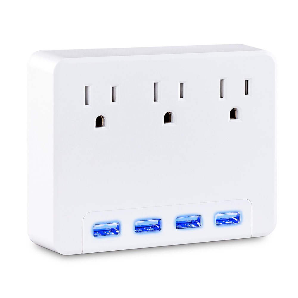 CyberPower P3WU Blue Lighted Power Wall Tap, 3 Outlets, 4 USB Charge Ports
