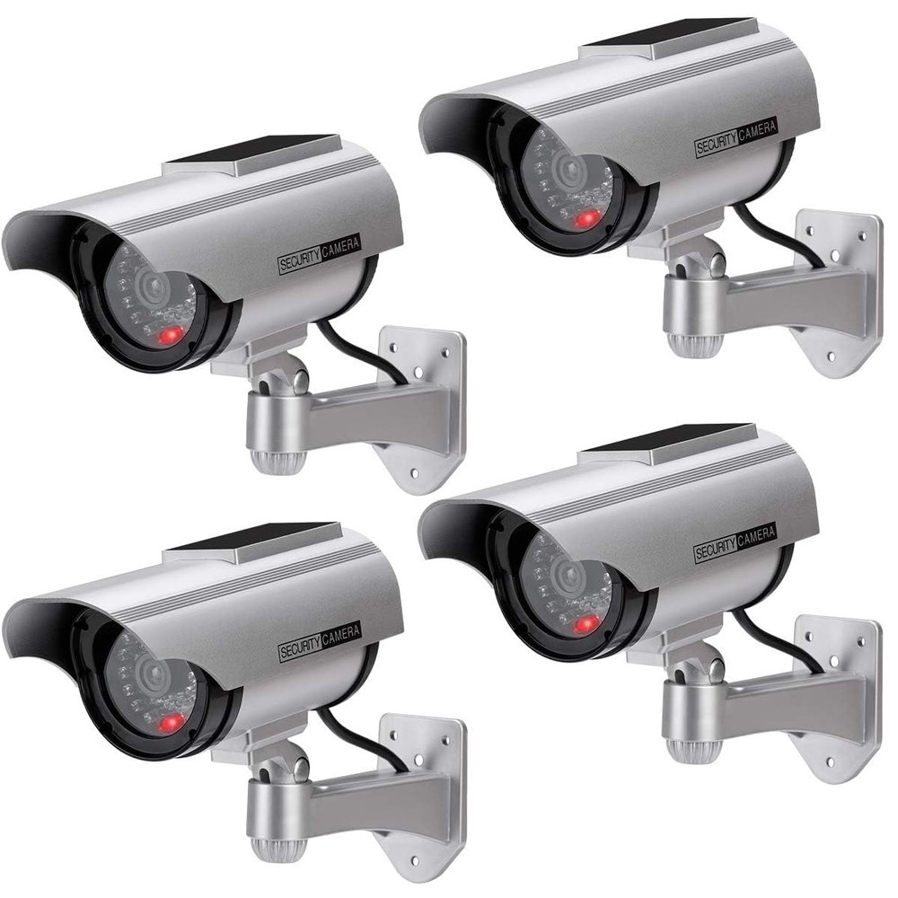 AlfaView Solar Powered Bullet Dummy Fake Surveillance Camera Security CCTV Dome Camera with LED Flashing Light for Outdoor/Indoor,Home/Business