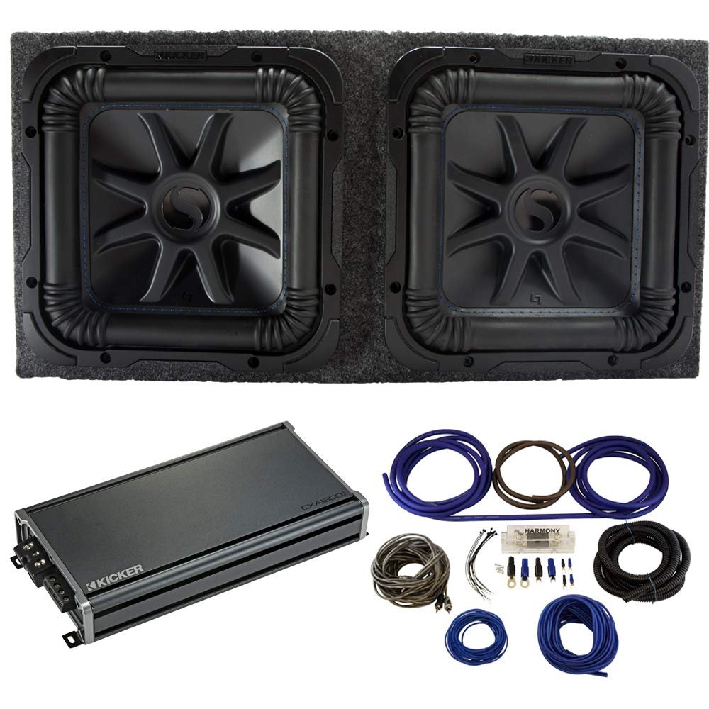 KICKER 44L7S152 15" Subwoofers with Sealed Sub Box, 46CXA18001 Amp & Install Kit