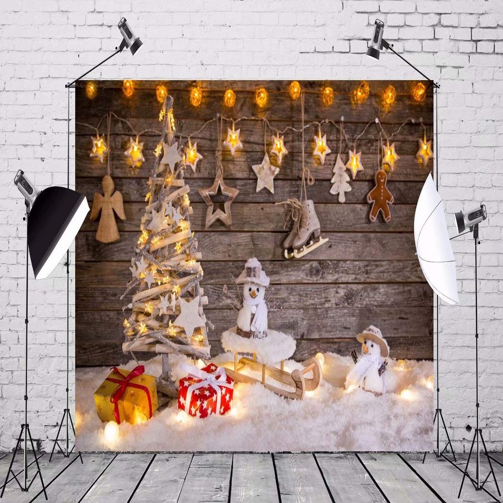 BELECO 5x3ft Fabric Christmas Backdrop Christmas Decoration on Wooden Background Snowman Backdrop for Christmas New Year Event Party Decorations Celebration Photo Background Photo Studio