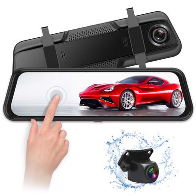 FHD Backup Camera and 1080p Front and Rear Dual Lens Mirror Dash Cam 2 in 1 for car,9.66 inch Full Touch IPS Screen G-Sensor Parking Monitor and Night Vision