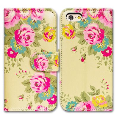 Bcov Case for iPod Touch 7/iPod Touch 6,Bcov Pink Flower Yellow Wallet Flip Leather Cover Case with Credit Card ID Card Slot Holder Kickstand for iPod Touch 7/6/5