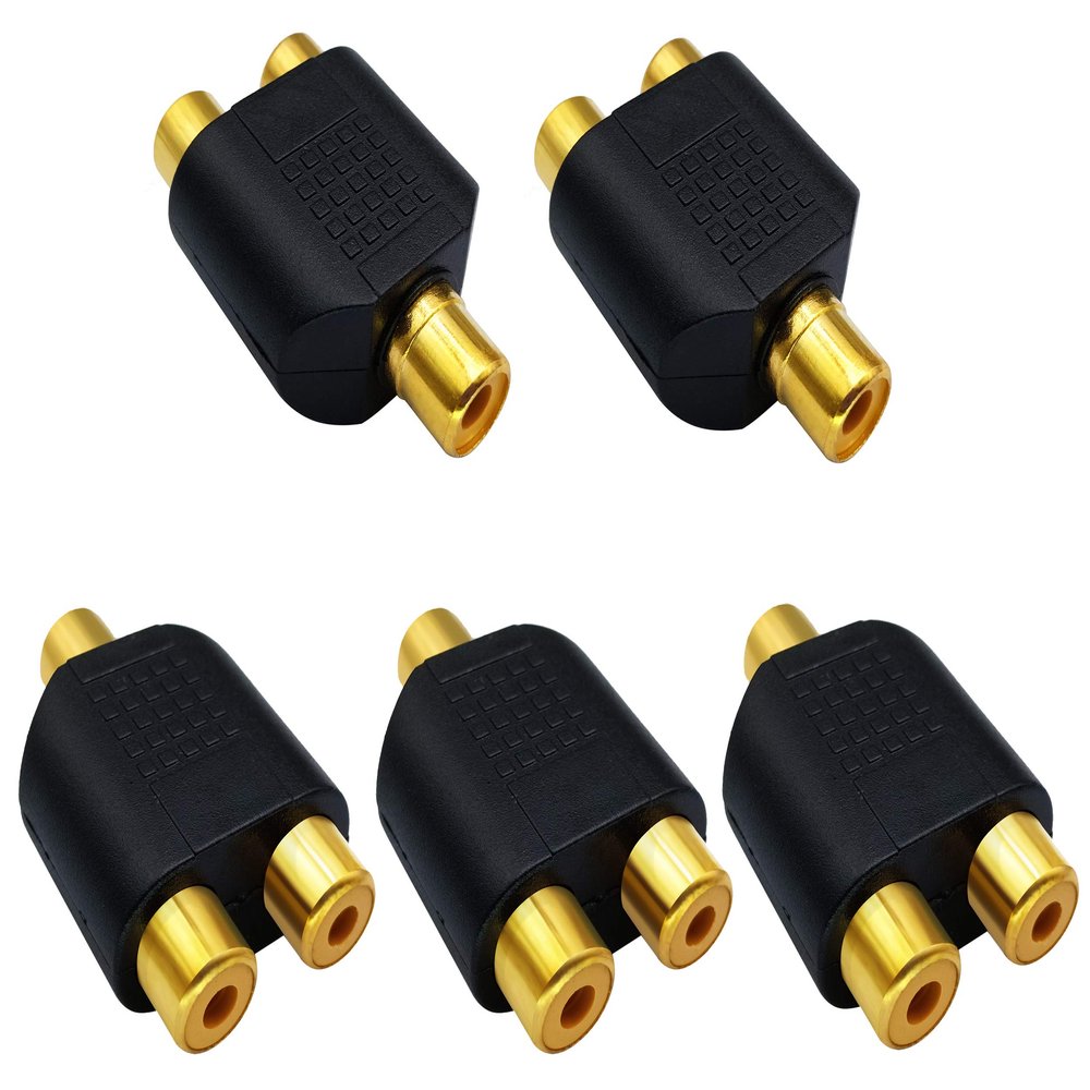 AAOTOKK RCA Y Splitter Adapter,Gold-Plated1RCA Female to 2 RCA Female Jack Audio Video Y Splitter Adapters Connector for Audio Video AV TV Cable Convert (5 Pack F/F)
