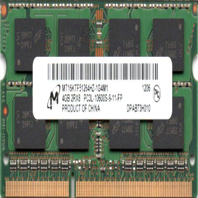 Micron Low Voltage Memory (1.35 v), PC3L-10600S (DDR3L-1333), 4GB SO-DIMM 204pin, Laptop Memory, Model Number: MT16KTF51264HZ-1G4M1, Guaranteed to Work [Used]