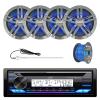 Single DIN Marine Bluetooth Stereo CD Receiver, 4x 6.5" 2-Way 180 Watt Water Resistant Charcoal Speakers, Wire, White Long Range AM/FM Radio Antenna view 1