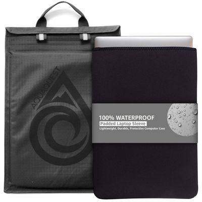 AquaQuest Storm 100% Waterproof Laptop Sleeve  Lightweight Ripstop Nylon Case, Welded Seams and Removable 5 mm Neoprene Liner  11 in  Black  Fits up to 12  9.75 in