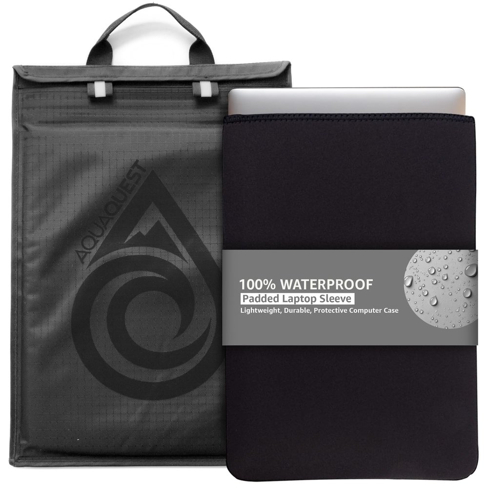 AquaQuest Storm 100% Waterproof Laptop Sleeve  Lightweight Ripstop Nylon Case, Welded Seams and Removable 5 mm Neoprene Liner  11 in  Black  Fits up to 12  9.75 in