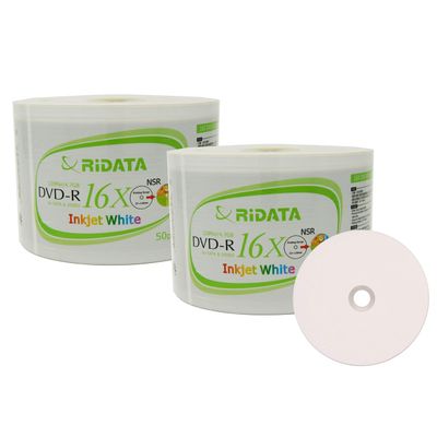 100 Pack Ridata DVD-R 16X 4.7GB 120 Min White Inkjet Hub Printable Blank Data Video Media Recordable Disc