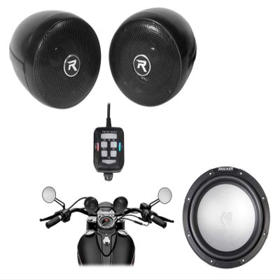 KICKER 45KMF102 10" 350w Marine Boat Subwoofer + Powersports Handlebar Speakers
