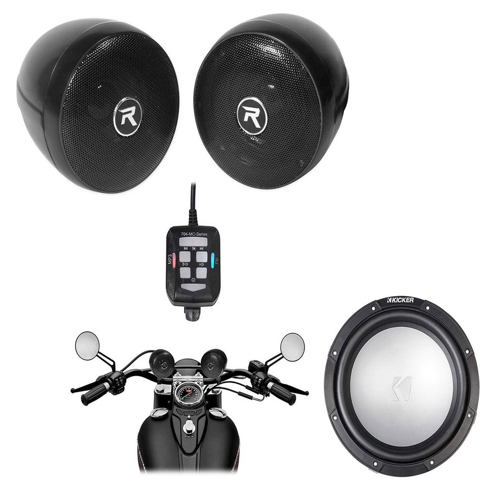 KICKER 45KMF102 10" 350w Marine Boat Subwoofer + Powersports Handlebar Speakers