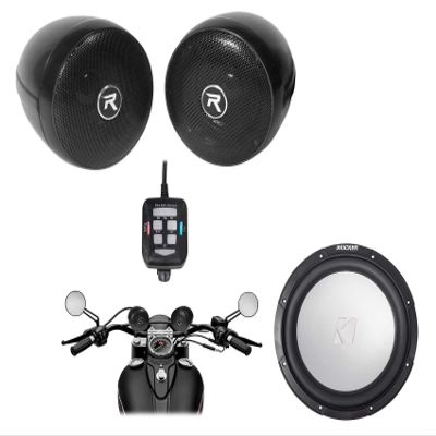 KICKER 45KM104 10" 350w Peak/175w RMS Marine Boat Subwoofer SVC 4-ohm Sub KM10 Bundle with (2) Rockville RockNRide 3" Powered Bluetooth Metal Motorcycle Handlebar Speakers