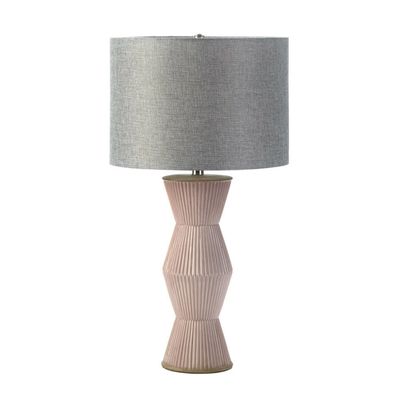 Nikki Chu Home Modern Decorative 15.00" L x 15.00" W x 28.00" H Gable Pink Ridges Table Lamp