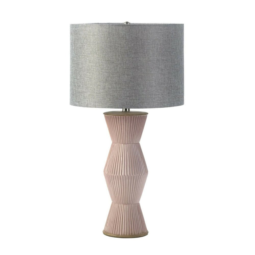 Nikki Chu Home Modern Decorative 15.00" L x 15.00" W x 28.00" H Gable Pink Ridges Table Lamp