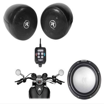 KICKER 45KMF104 10" 500w Marine Boat Subwoofer + Powersports Handlebar Speakers