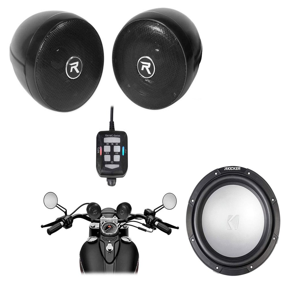 KICKER 45KMF104 10" 500w Marine Boat Subwoofer + Powersports Handlebar Speakers