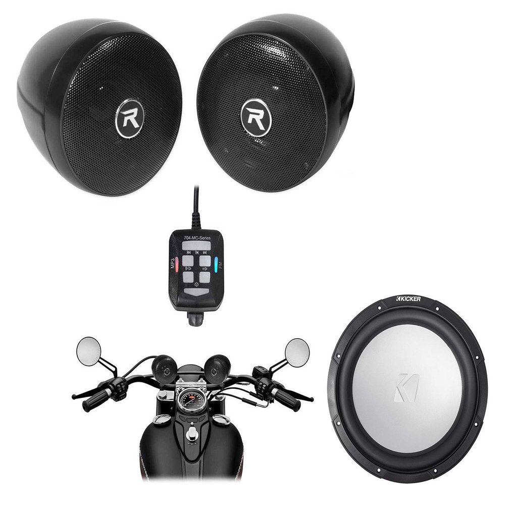 KICKER 45KM124 12" 350w Marine Boat Subwoofer + Powersports Handlebar Speakers