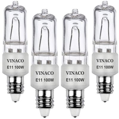 Vinaco JDE11 E11 Halogen Bulbs, 100W 120V, Dimmable 2700K Warm White 4-Pack