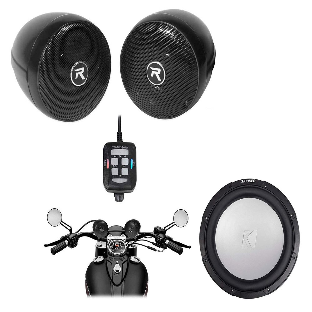 KICKER 45KMF124 12" 350w Marine Boat Subwoofer+Powersports Handlebar Speakers