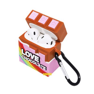 SGVAHY Cute Case Compatible with Airpods 1&2, Cool Fun 3D Cartoon Chocolate Design with Ring Buckle Holder Skin Soft Silicone Protector Creative Unique Charging Box for Airpods 1&2 (Chocolate)