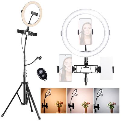 K&F Concept Selfie Ring Light,11 inch(28 cm) Ring Light with 78.7 inch (200cm) Tripod and Phone Holders, 3 Color Modes, Bluetooth Remote Control Photography Lighting