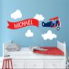 Airplane Name Wall Decal - Custom Airplane Wall Decal - Boys Kids Room Decor - Nursery Airplane Clouds Decor Art Mural Vinyl Sticker (50"W x 20"H) view 1