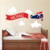 Airplane Name Wall Decal - Custom Airplane Wall Decal - Boys Kids Room Decor - Nursery Airplane Clouds Decor Art Mural Vinyl Sticker (50"W x 20"H) view 2