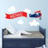 Airplane Name Wall Decal - Custom Airplane Wall Decal - Boys Kids Room Decor - Nursery Airplane Clouds Decor Art Mural Vinyl Sticker (50"W x 20"H) view 3