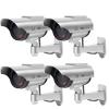 F FINDERS&CO Solar Powered Dummy Security Camera, Bullet Fake Surveillance System with Realistic Red Flashing Lights and Warning Sticker Indoor Outdoor (4, Silver) view 1