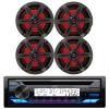Single DIN Marine Bluetooth Stereo CD Receiver, 4X 6.5 2-Way 120 Watt Max Multicolor LED Boat Audio Speakers w/Charcoal and Chrome Grilles view 1