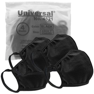 Universal Cloth Face Masks Reusable Dust & Allergy Masks 100% Cotton, 2 Layer, Washable, for Teens & Adults Protects from Dust, Pollen, Pet Dander & More (Black, Medium- Pack of 4)