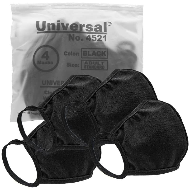 Universal Cloth Face Masks Reusable Dust & Allergy Masks 100% Cotton, 2 Layer, Washable, for Teens & Adults Protects from Dust, Pollen, Pet Dander & More (Black, Medium- Pack of 4)