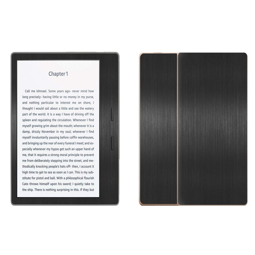 Decalrus - Protective Decal for Amazon Kindle Oasis (7" Screen) E-Reader Black Texture Brushed Aluminum Skin Skins Decal for case Cover wrap BAamazonOasis_7Back