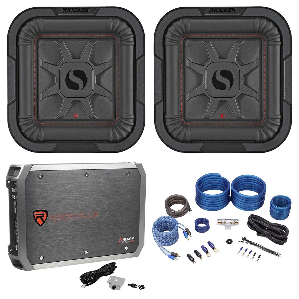 (2) KICKER 46L7T84 L7T Car Sub Solo-Baric Sub L7T84 DVC Bundle with Rockville RWK41 4 Gauge Car Am Installation Wire Kit with RCA's and Krypton-M2 3000 Watt Peak/750w RMS Car Audio Amp (4 Items)