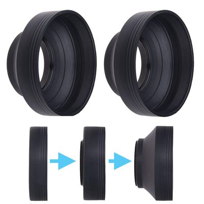 77mm Camera Lens Hood - Rubber - Set of 2 - Collapsible in 3 Steps - Sun Shade/Shield - Reduces Lens Flare and Glare - Blocks Excess Sunlight for Enhanced Photography and Video Footage