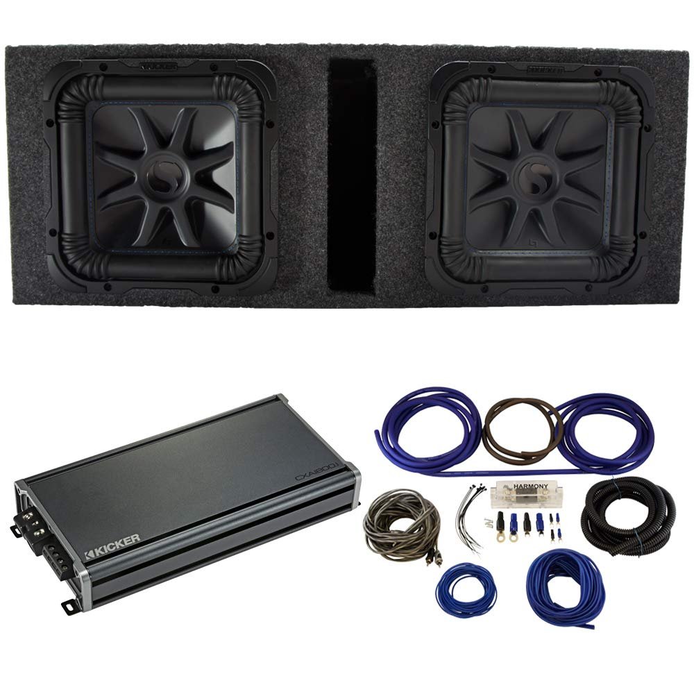 KICKER 44L7S152 15" Subwoofers with Vented Sub Box, 46CXA18001 Amp & Install Kit