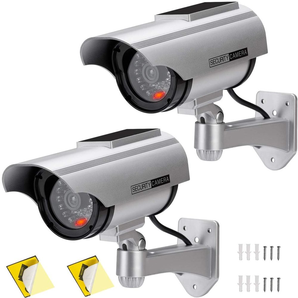 AlfaView Solar Powered Bullet Dummy Fake Surveillance Camera Security CCTV Dome Camera with LED Flashing Light for Outdoor/Indoor,Home/Business