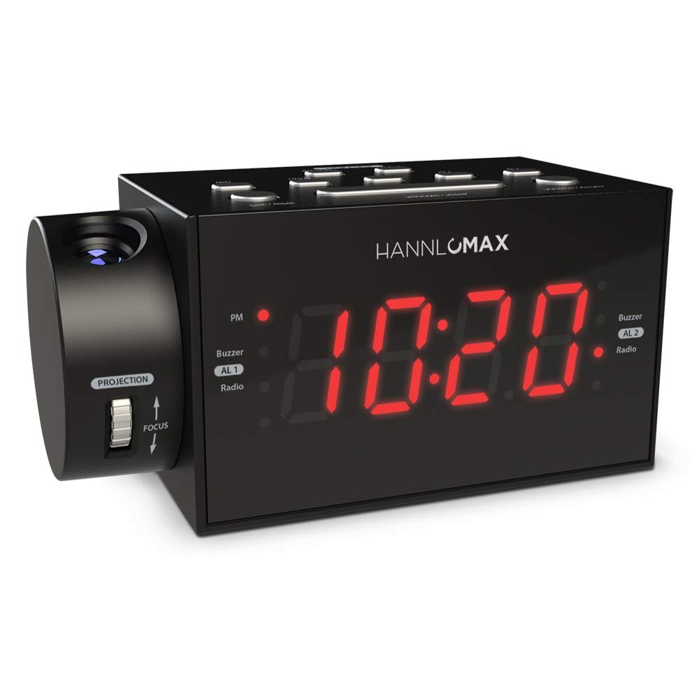 HANNLOMAX HX-109CR PLL FM Radio, Clock with Dual Alarm, Time Projection, 1.2 inches LED Display, USB Port for 1A Charging, Aux-in, AC Power Operation only, AC/DC Adaptor Included. (Black)