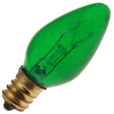 Decorative/Novelty 5C7/TG 130V, 5 Watt, E12 Candelabra Base, Transparent Green Light Bulb (25 Pack)