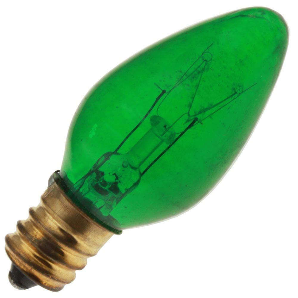 Decorative/Novelty 5C7/TG 130V, 5 Watt, E12 Candelabra Base, Transparent Green Light Bulb (25 Pack)