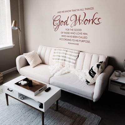 Romans Scripture Bible Verse Decor - Wall Decal for Bedroom Removable Scripture Verses Stickers Decor All Things Work for Good Roman 8:28, q18