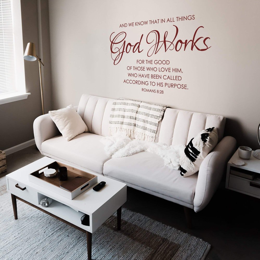 Romans Scripture Bible Verse Decor - Wall Decal for Bedroom Removable Scripture Verses Stickers Decor All Things Work for Good Roman 8:28, q18