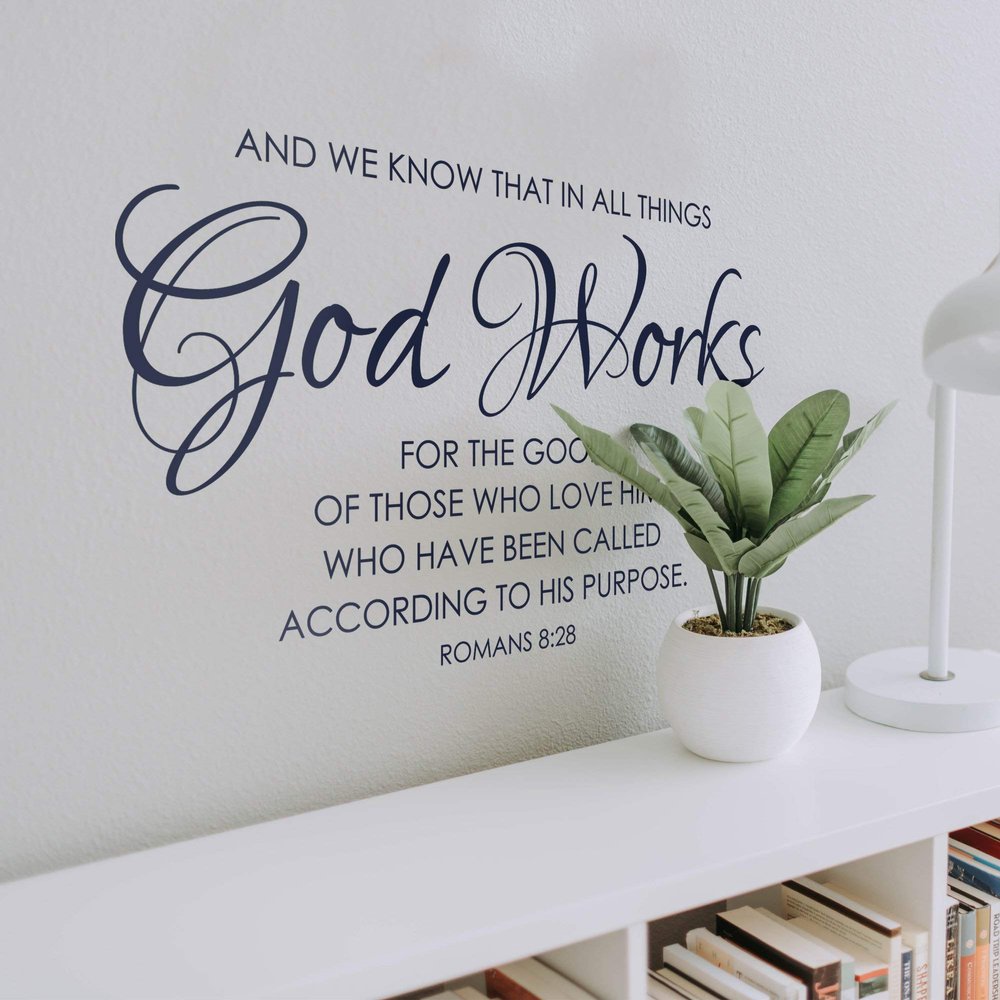 Romans Scripture Bible Verse Decor - Wall Decal for Bedroom Removable Scripture Verses Stickers Decor All Things Work for Good Roman 8:28, q18