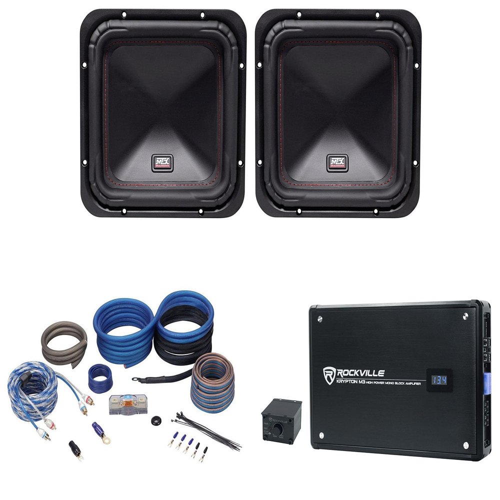 (2) MTX S6510-44 10" 1000 Watt RMS Car Subwoofers+Mono Amplifier+Copper Amp Kit