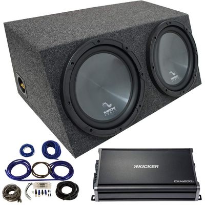 Harmony Audio HA-R154 Sealed 15" Loaded Sub Box w/46CXA12001 Amp & Install Kit