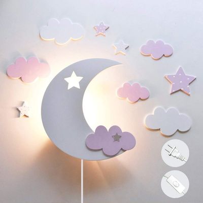 ANYE Moon Light for Kids Star&Cloud Night lamp Wall Lamp Lovely Night Sky Nursery Wall Decor Wall Lighting Night Lamp Bulb is NOT Included E26 DIY BD1338