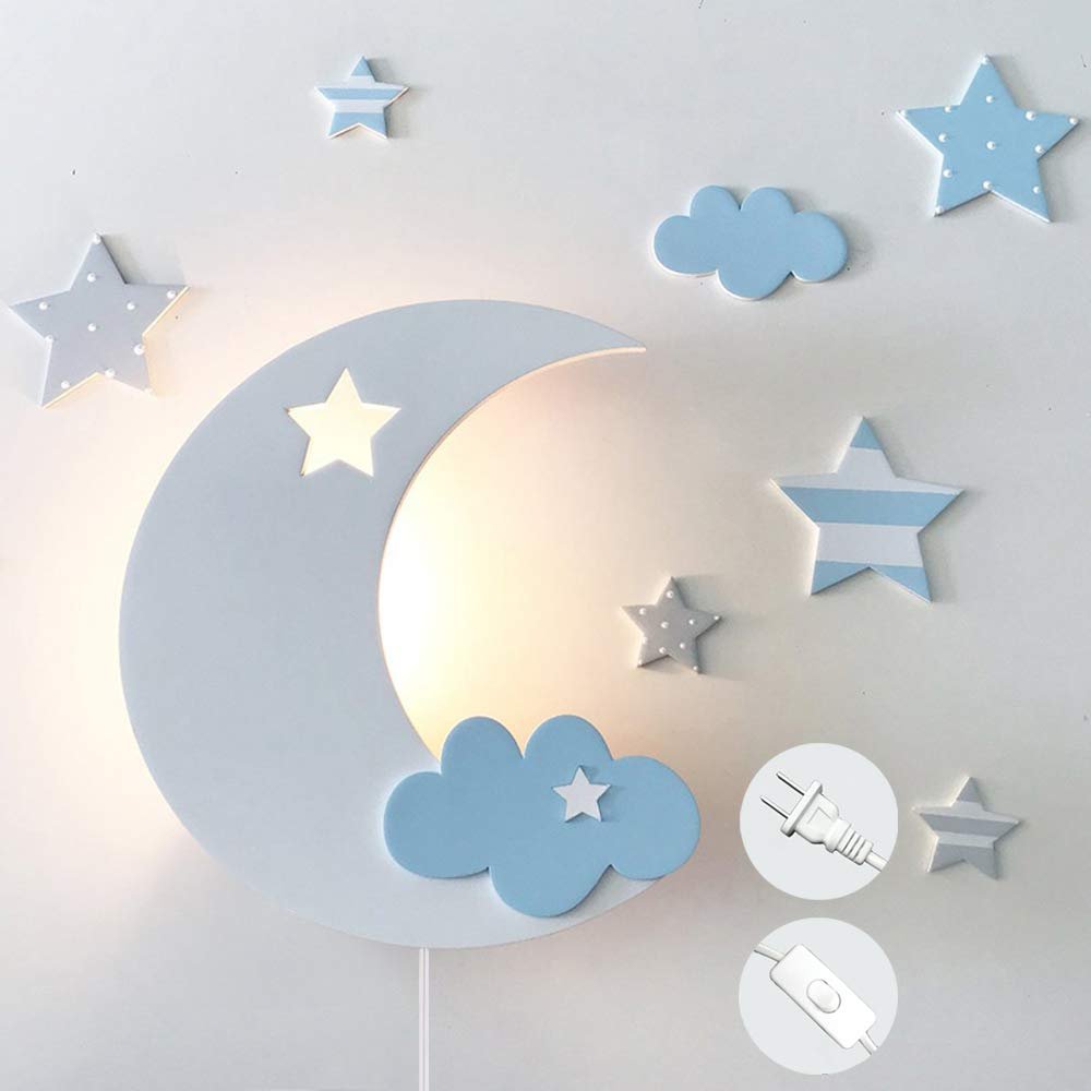 ANYE Moon Light for Kids Star&Cloud Night lamp Wall Lamp Lovely Night Sky Nursery Wall Decor Wall Lighting Night Lamp Bulb is NOT Included E26 DIY BD1339